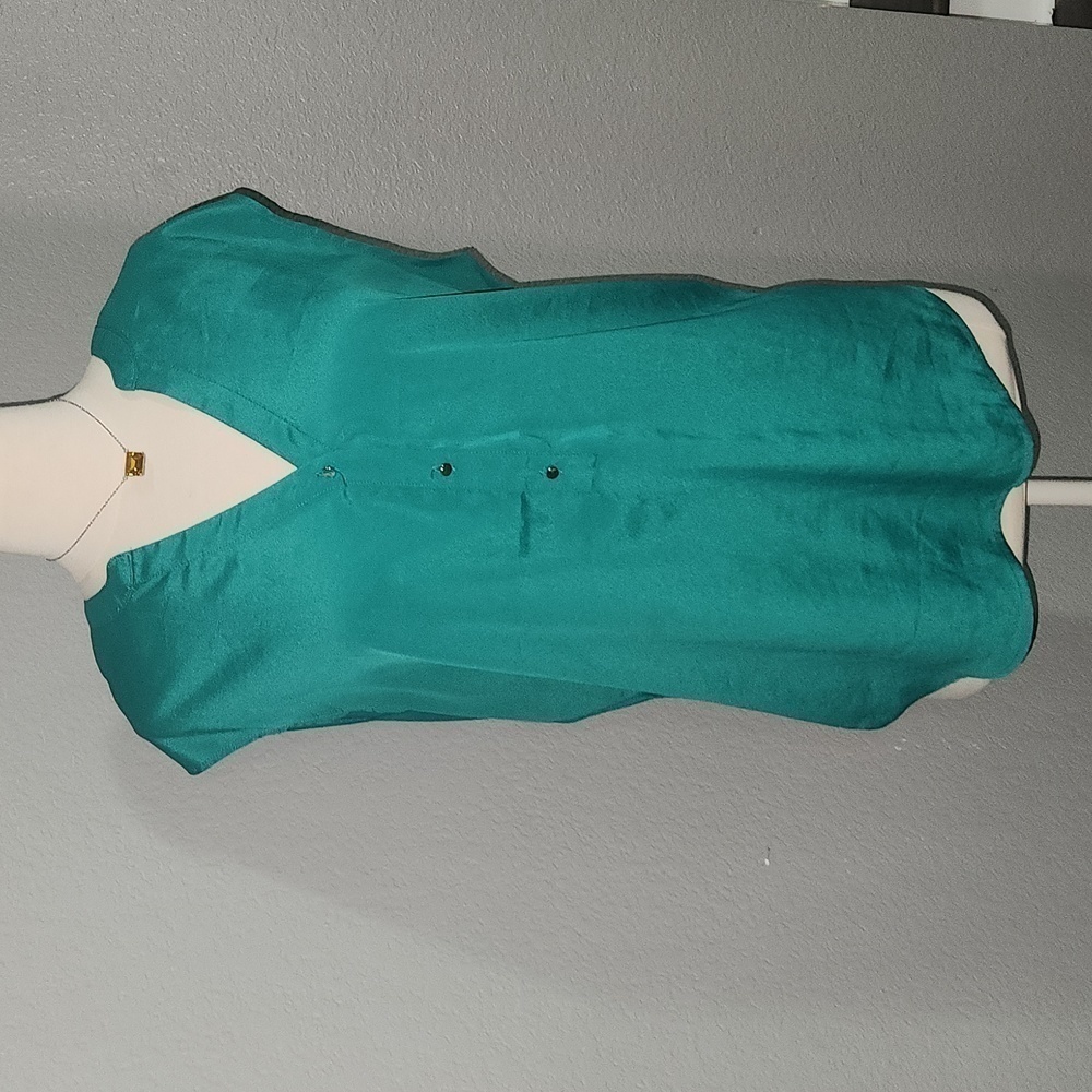 New York & Company Teal V-Neck Cap Sleeve Blouse